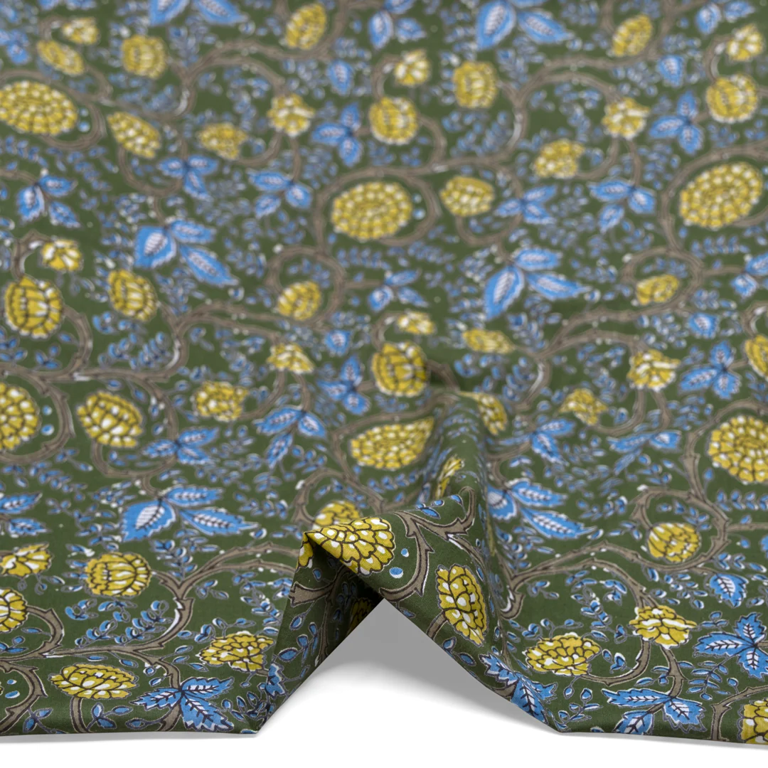 Tapestry Block Printed Organic Cotton Batiste - Chive/Pond/Wheat - Image 2