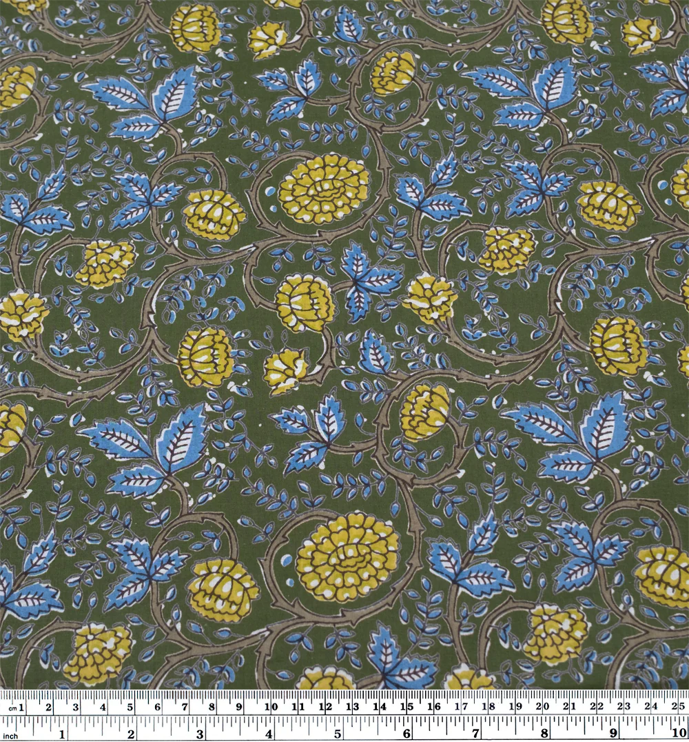 Tapestry Block Printed Organic Cotton Batiste - Chive/Pond/Wheat - Image 3