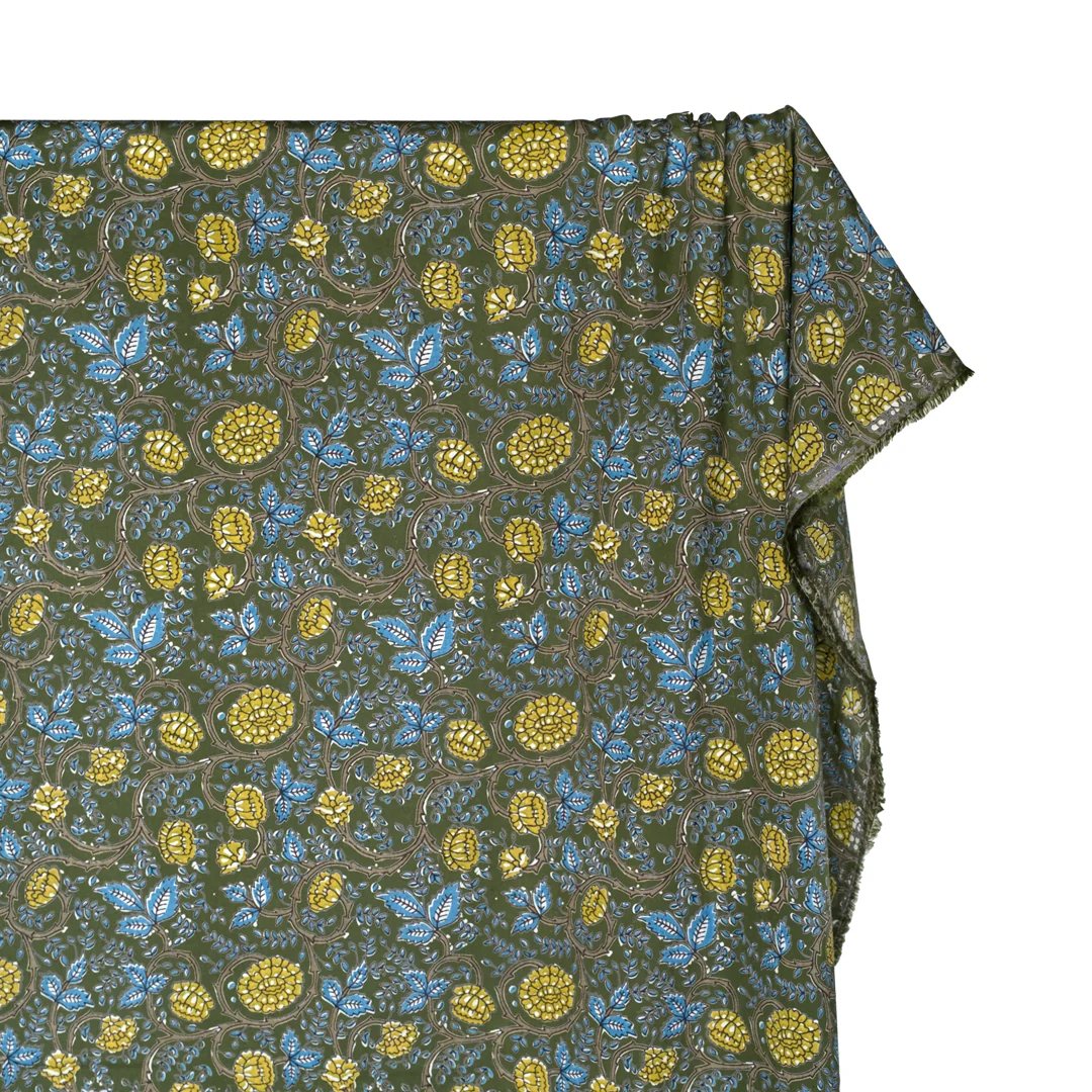 Tapestry Block Printed Organic Cotton Batiste - Chive/Pond/Wheat - Image 4
