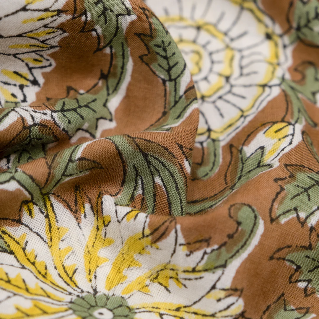 Tapestry Block Printed Organic Cotton Batiste - Cinnamon/Sage - Image 2
