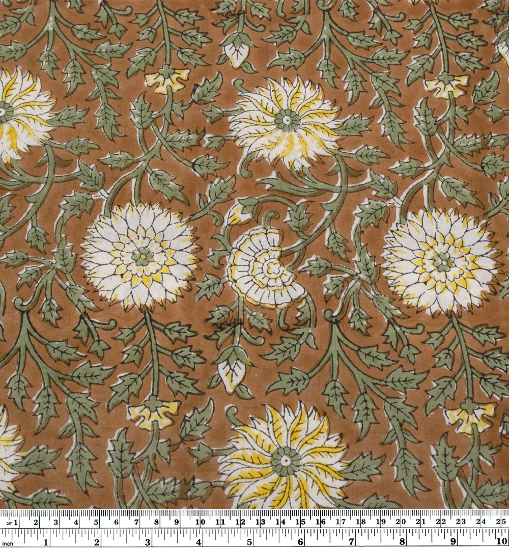 Tapestry Block Printed Organic Cotton Batiste - Cinnamon/Sage - Image 3