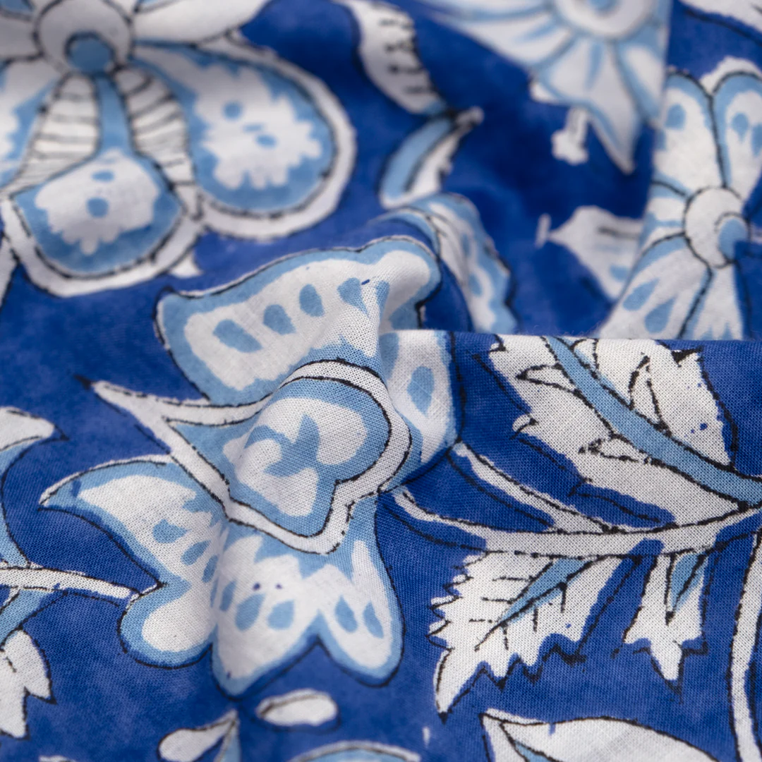 Tapestry Block Printed Organic Cotton Batiste - Cobalt/Sky/White - Image 2