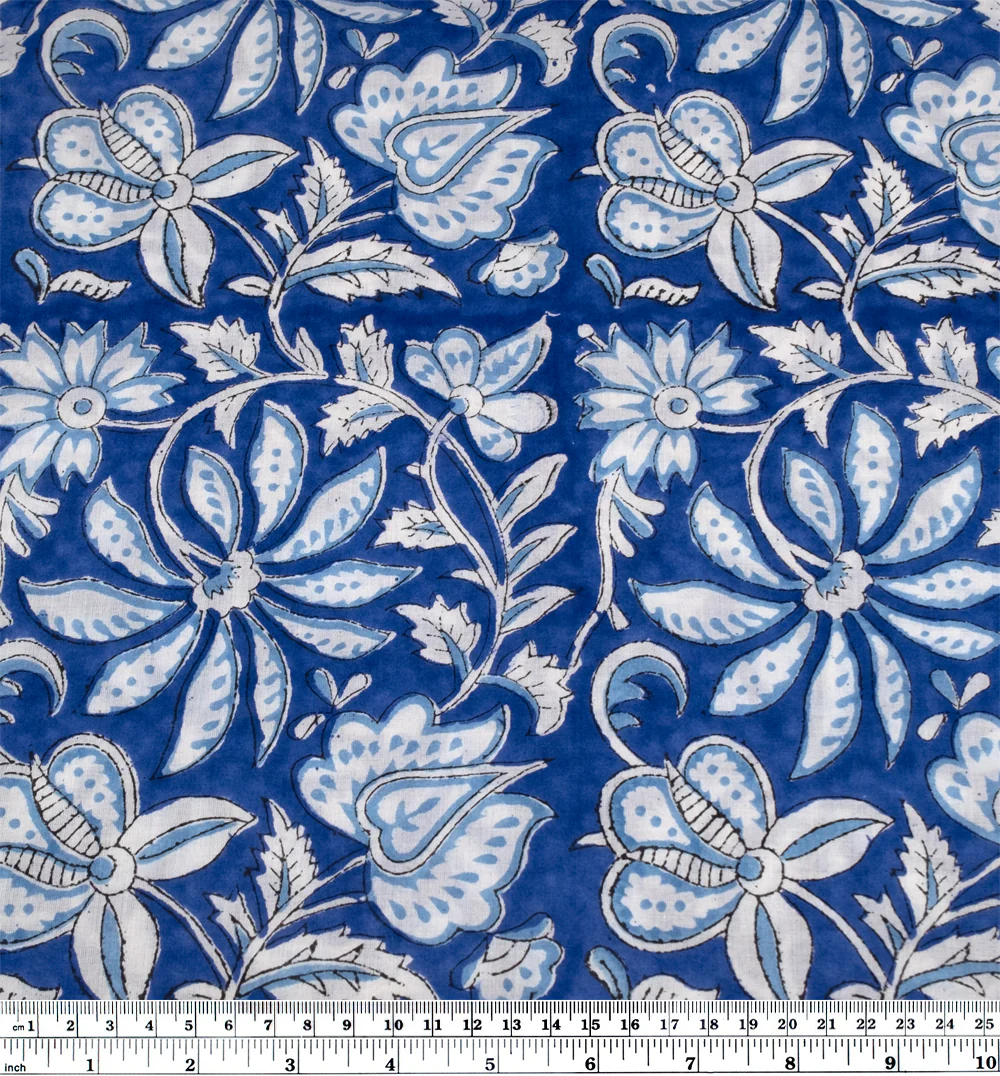 Tapestry Block Printed Organic Cotton Batiste - Cobalt/Sky/White - Image 3
