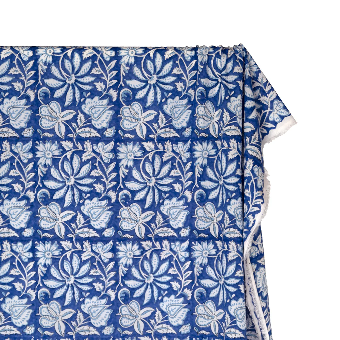 Tapestry Block Printed Organic Cotton Batiste - Cobalt/Sky/White - Image 4
