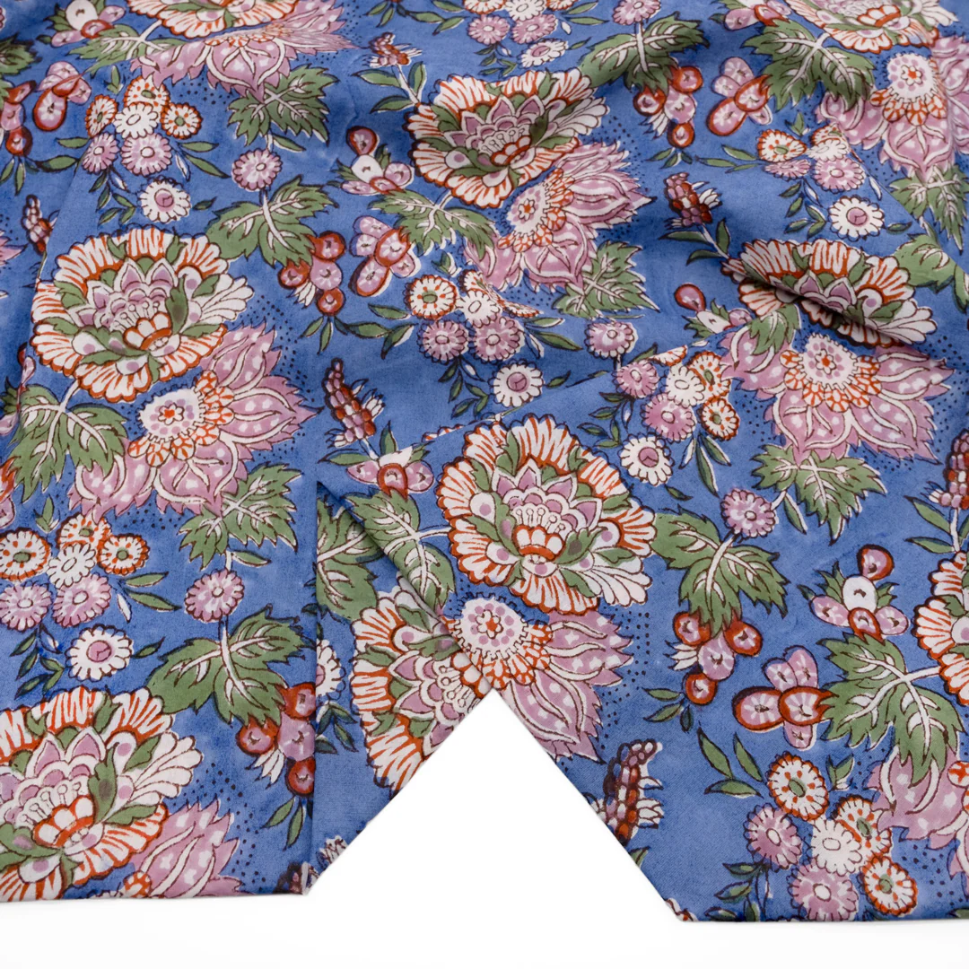 Tapestry Block Printed Organic Cotton Batiste - Cornflower/Dusty Rose - Image 3