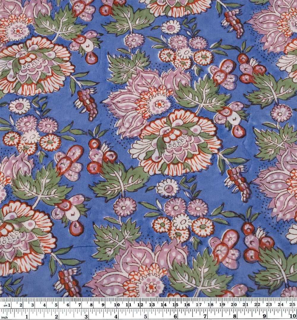 Tapestry Block Printed Organic Cotton Batiste - Cornflower/Dusty Rose - Image 4