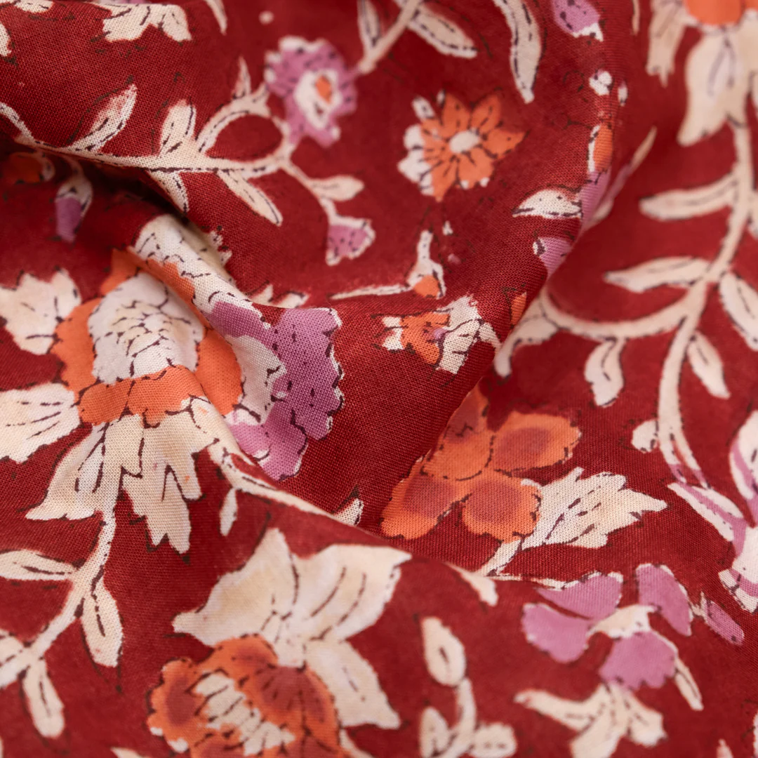 Tapestry Block Printed Organic Cotton Batiste - Cranberry/Pale Dahlia - Image 2