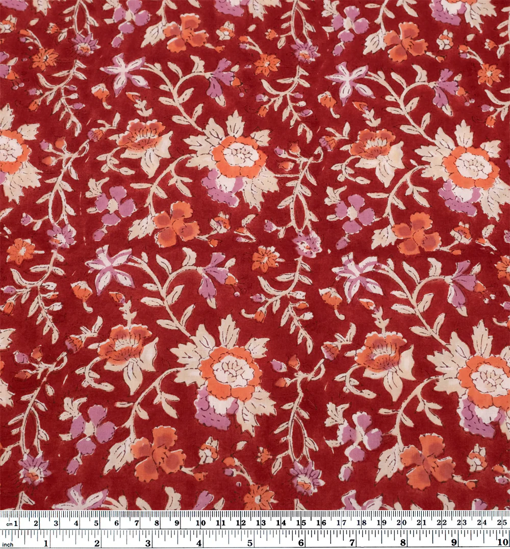 Tapestry Block Printed Organic Cotton Batiste - Cranberry/Pale Dahlia - Image 3