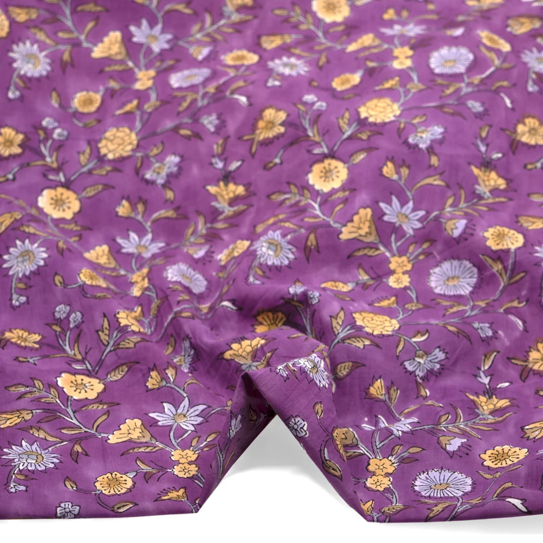 Tapestry Block Printed Organic Cotton Batiste - Cyclamen/Hay/Dove - Image 2