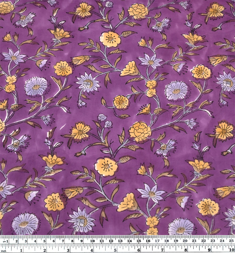 Tapestry Block Printed Organic Cotton Batiste - Cyclamen/Hay/Dove - Image 4