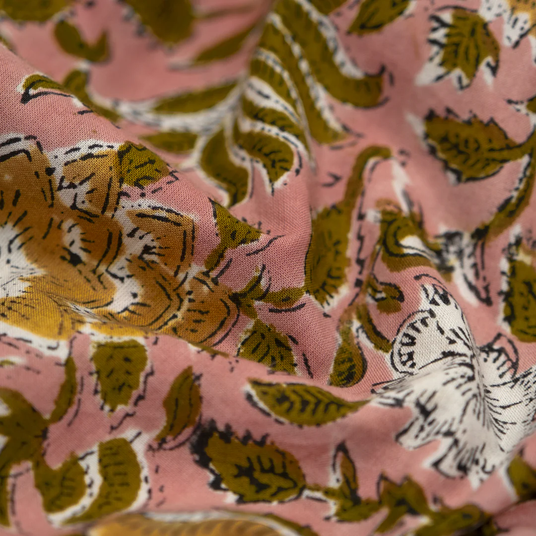 Tapestry Block Printed Organic Cotton Batiste - Dusty Rose/Elmwood