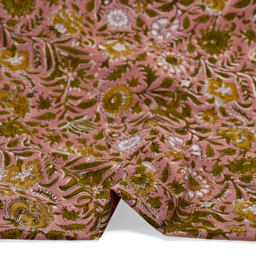 Tapestry Block Printed Organic Cotton Batiste - Dusty Rose/Elmwood - Image 2