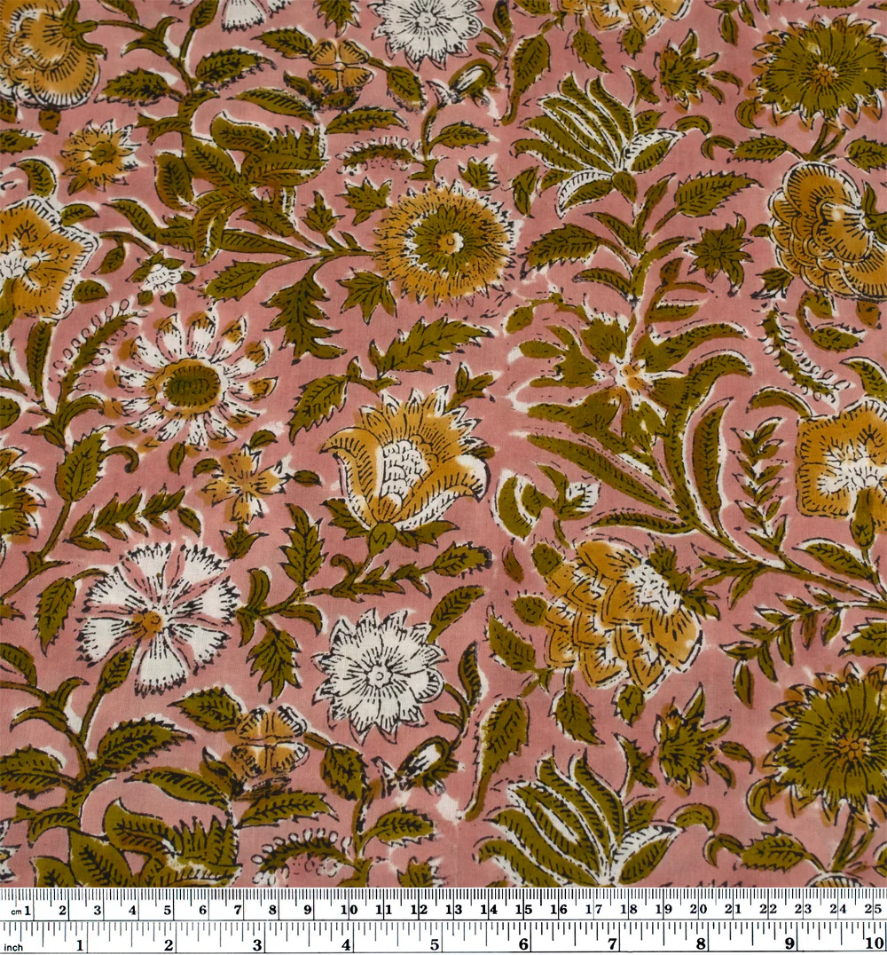 Tapestry Block Printed Organic Cotton Batiste - Dusty Rose/Elmwood - Image 3