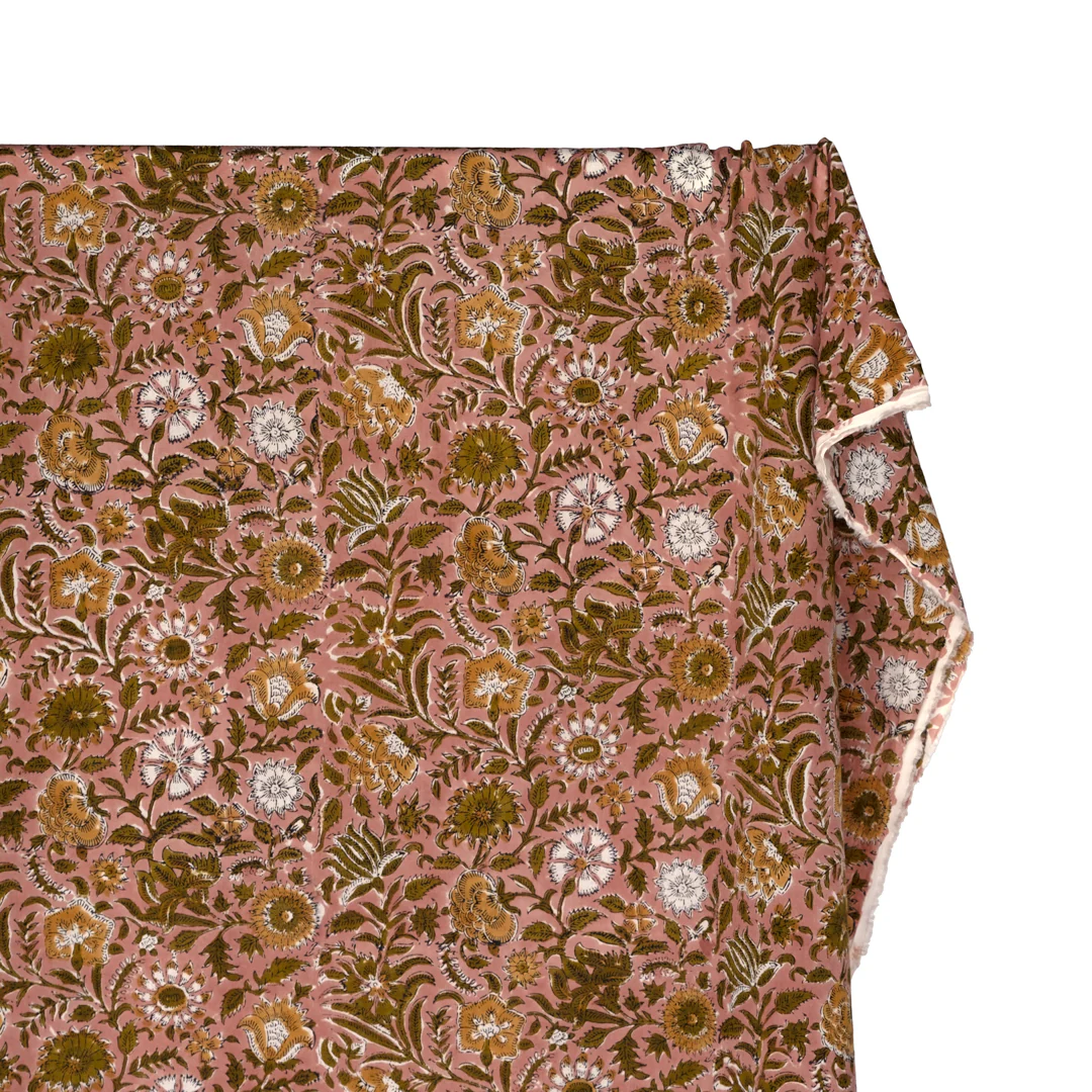 Tapestry Block Printed Organic Cotton Batiste - Dusty Rose/Elmwood - Image 4