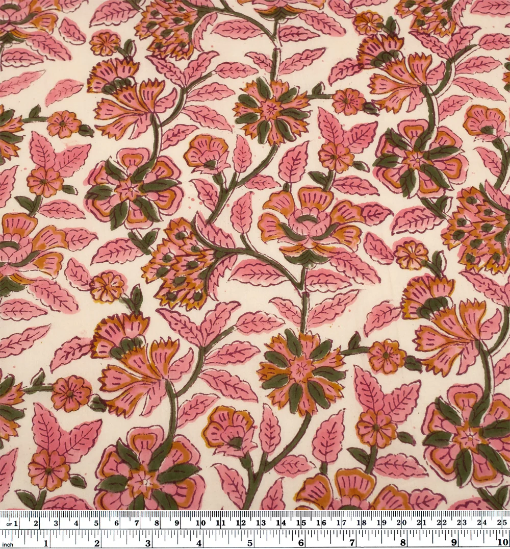Tapestry Block Printed Organic Cotton Batiste - Ecru/Bubblegum/Kale - Image 4