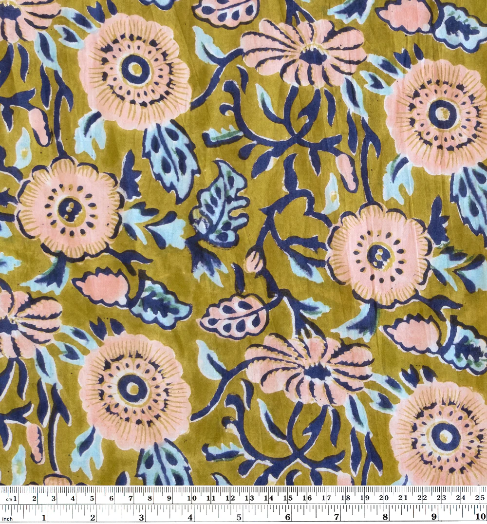 Tapestry Block Printed Organic Cotton Batiste - Elmwood/Navy/Blush - Image 4