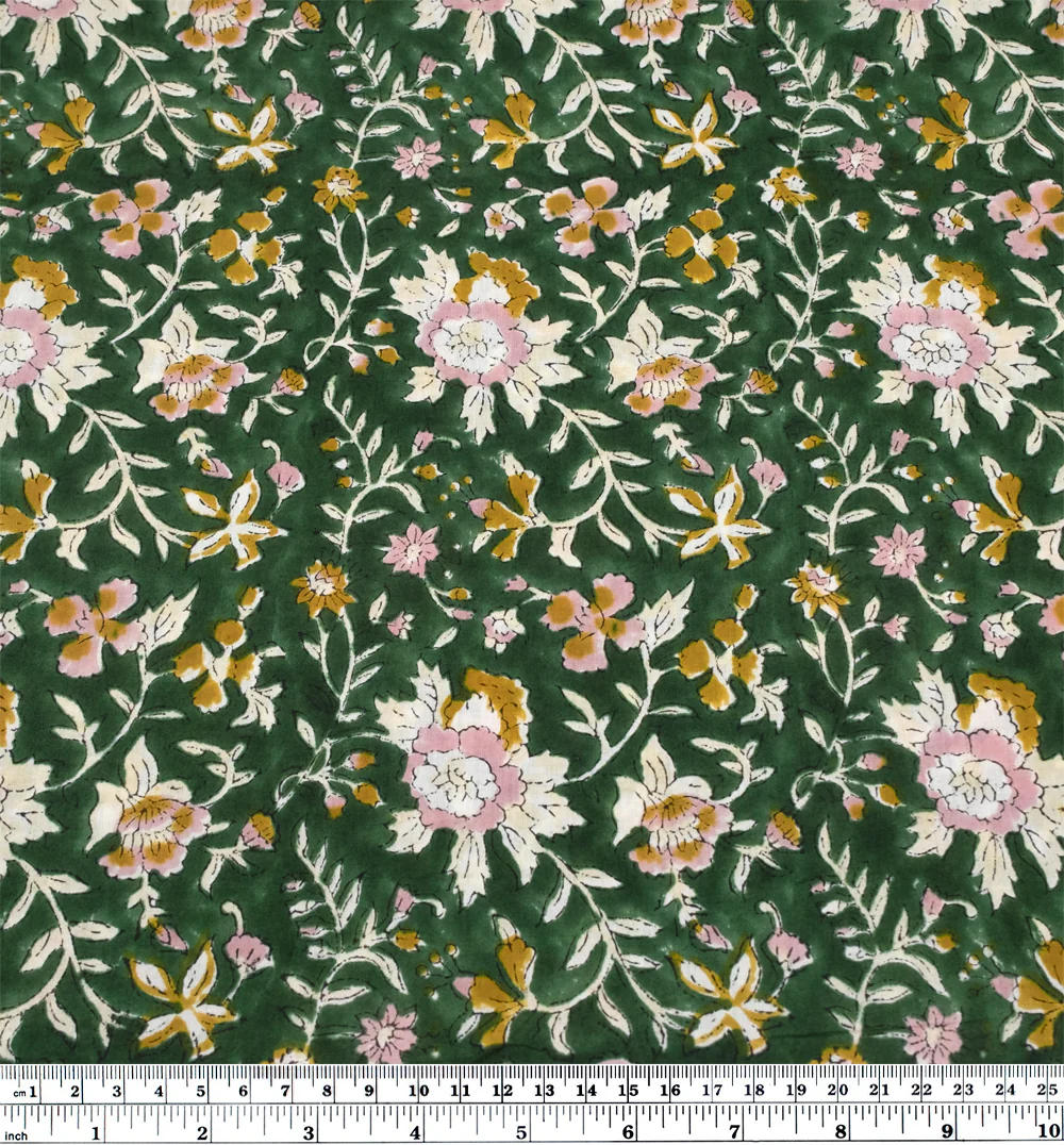 Tapestry Block Printed Organic Cotton Batiste - Emerald/Carnation - Image 3