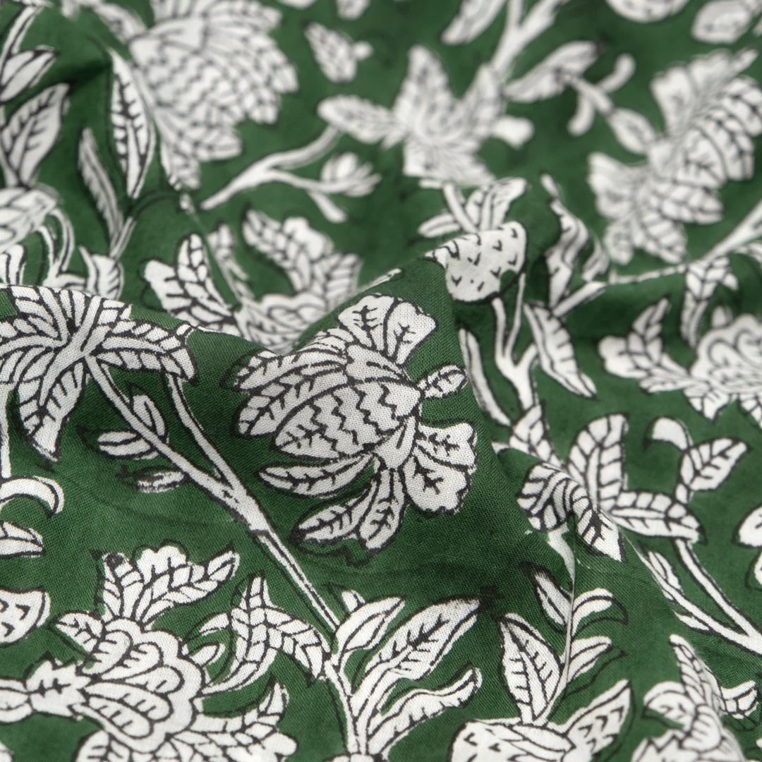 Tapestry Block Printed Organic Cotton Batiste - Evergreen/White