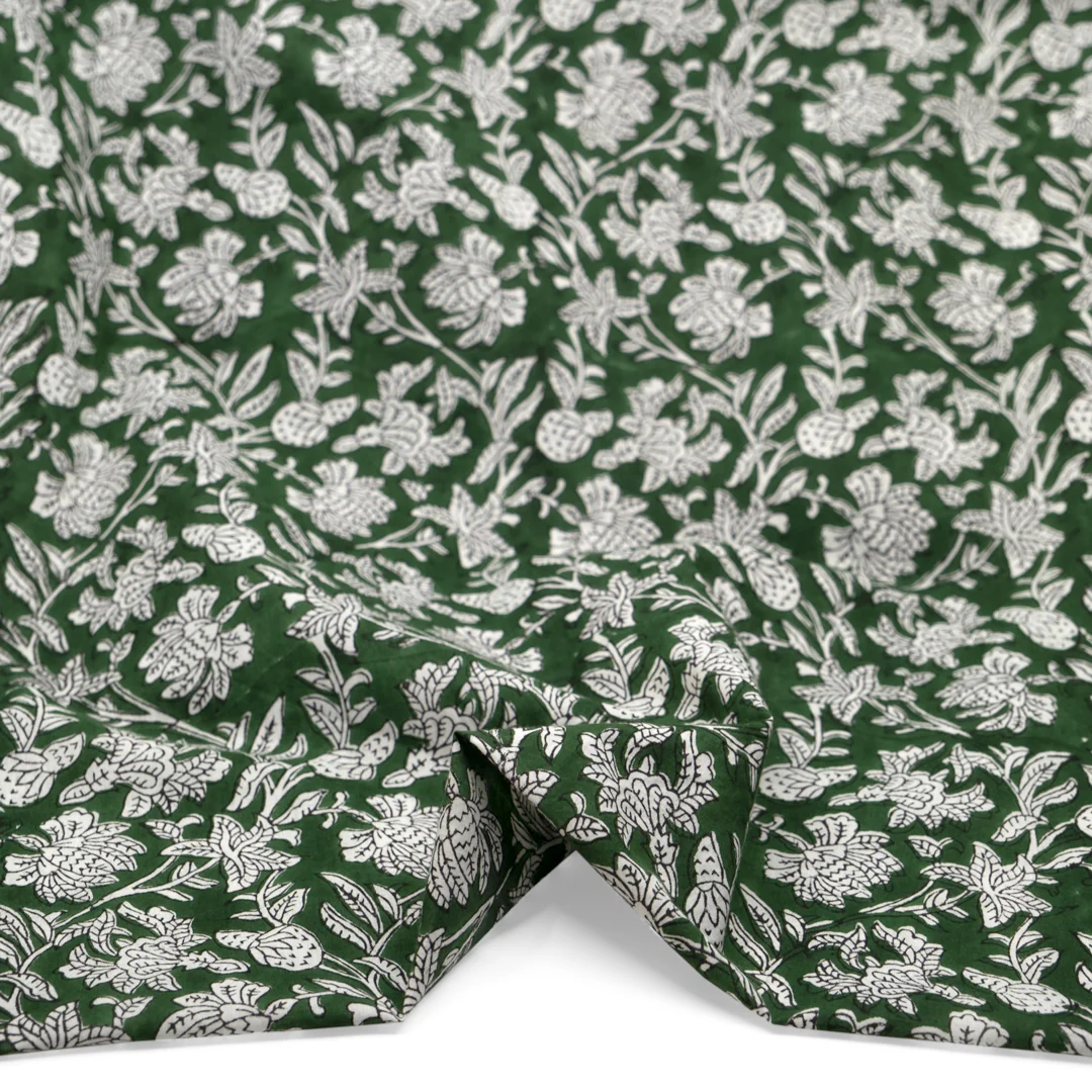 Tapestry Block Printed Organic Cotton Batiste - Evergreen/White - Image 2