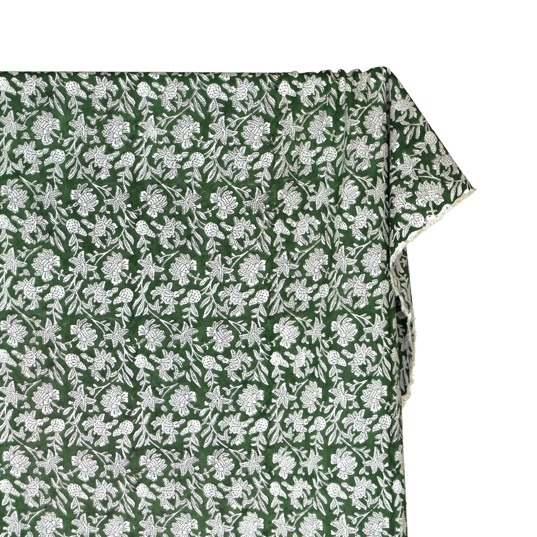 Tapestry Block Printed Organic Cotton Batiste - Evergreen/White - Image 3