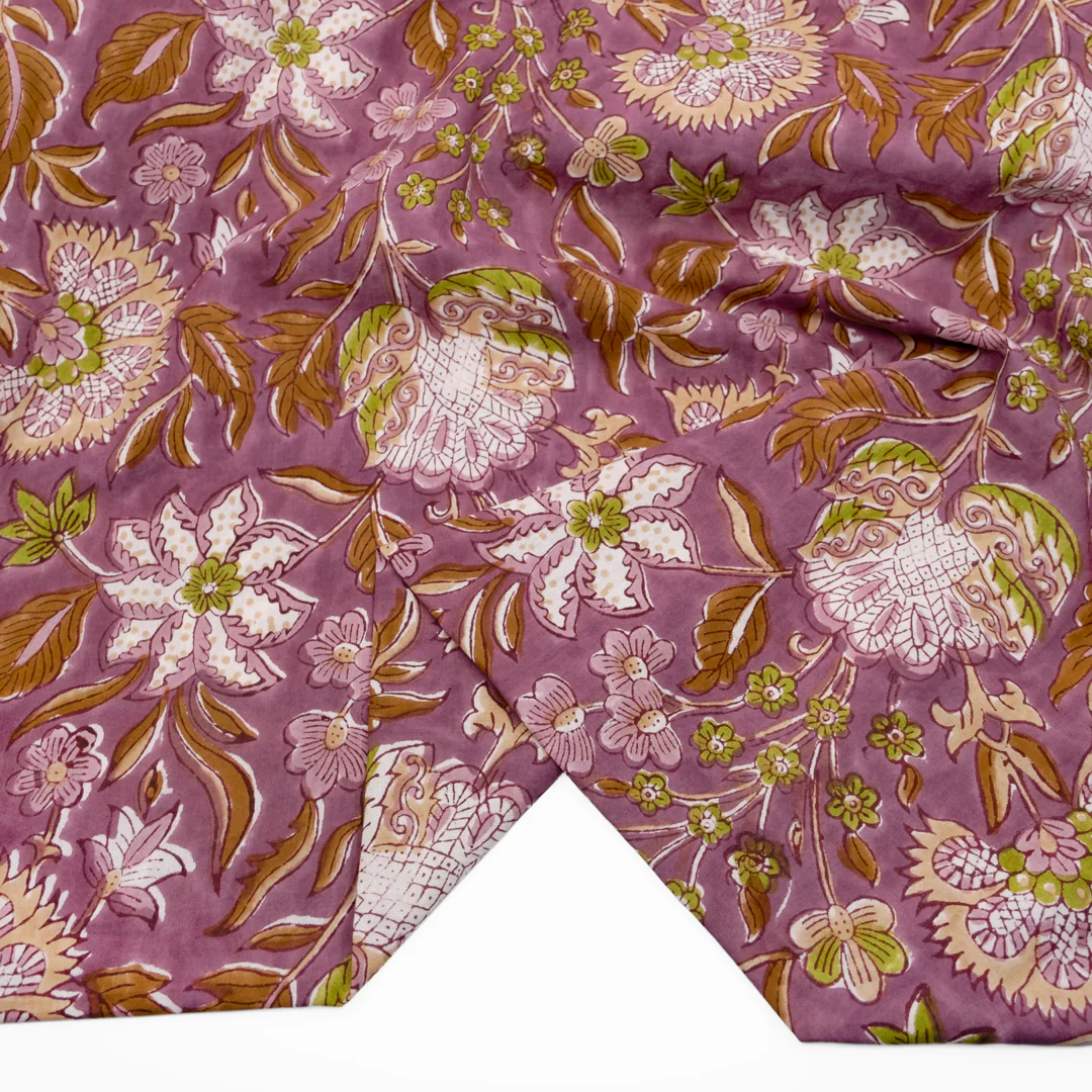 Tapestry Block Printed Organic Cotton Batiste - Fig/Fern