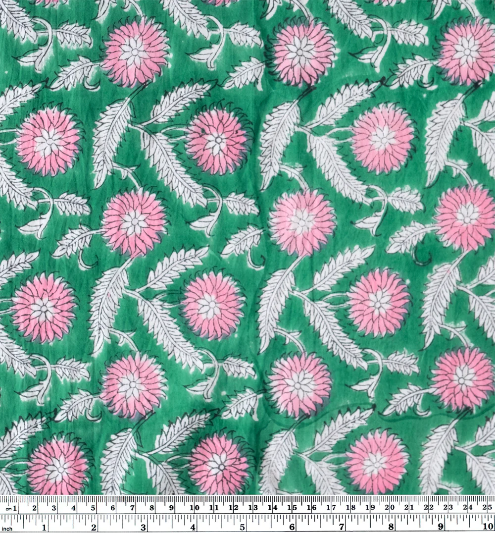 Tapestry Block Printed Organic Cotton Batiste - Green/Pink - Image 5