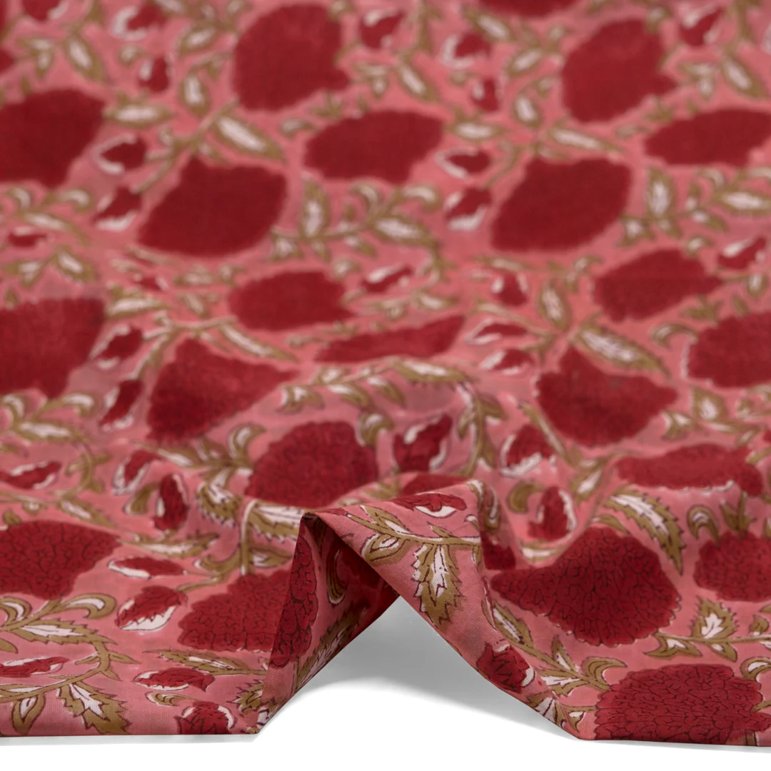 Tapestry Block Printed Organic Cotton Batiste - Guava/Cherry Pink/Sage - Image 2
