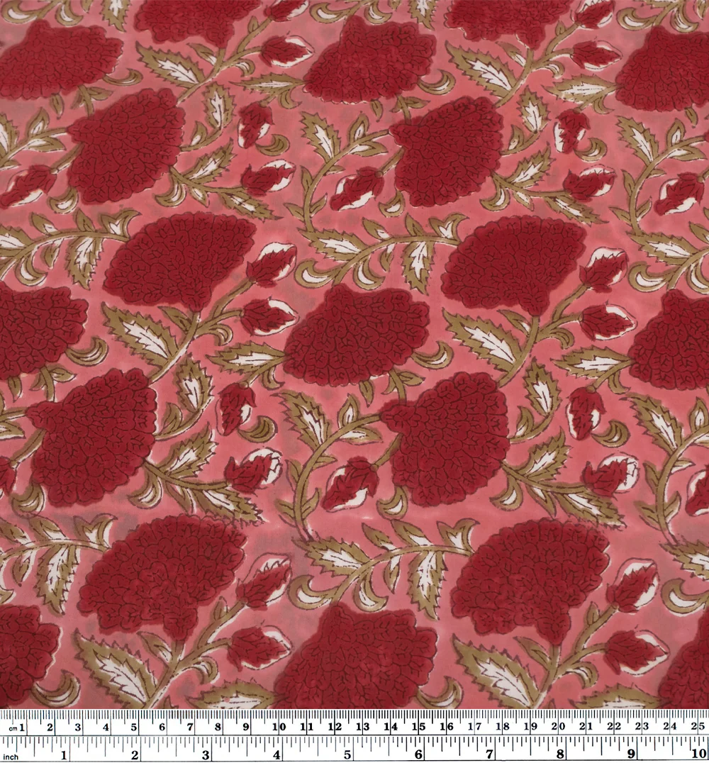 Tapestry Block Printed Organic Cotton Batiste - Guava/Cherry Pink/Sage - Image 3