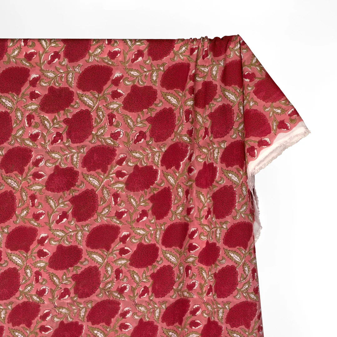 Tapestry Block Printed Organic Cotton Batiste - Guava/Cherry Pink/Sage - Image 4
