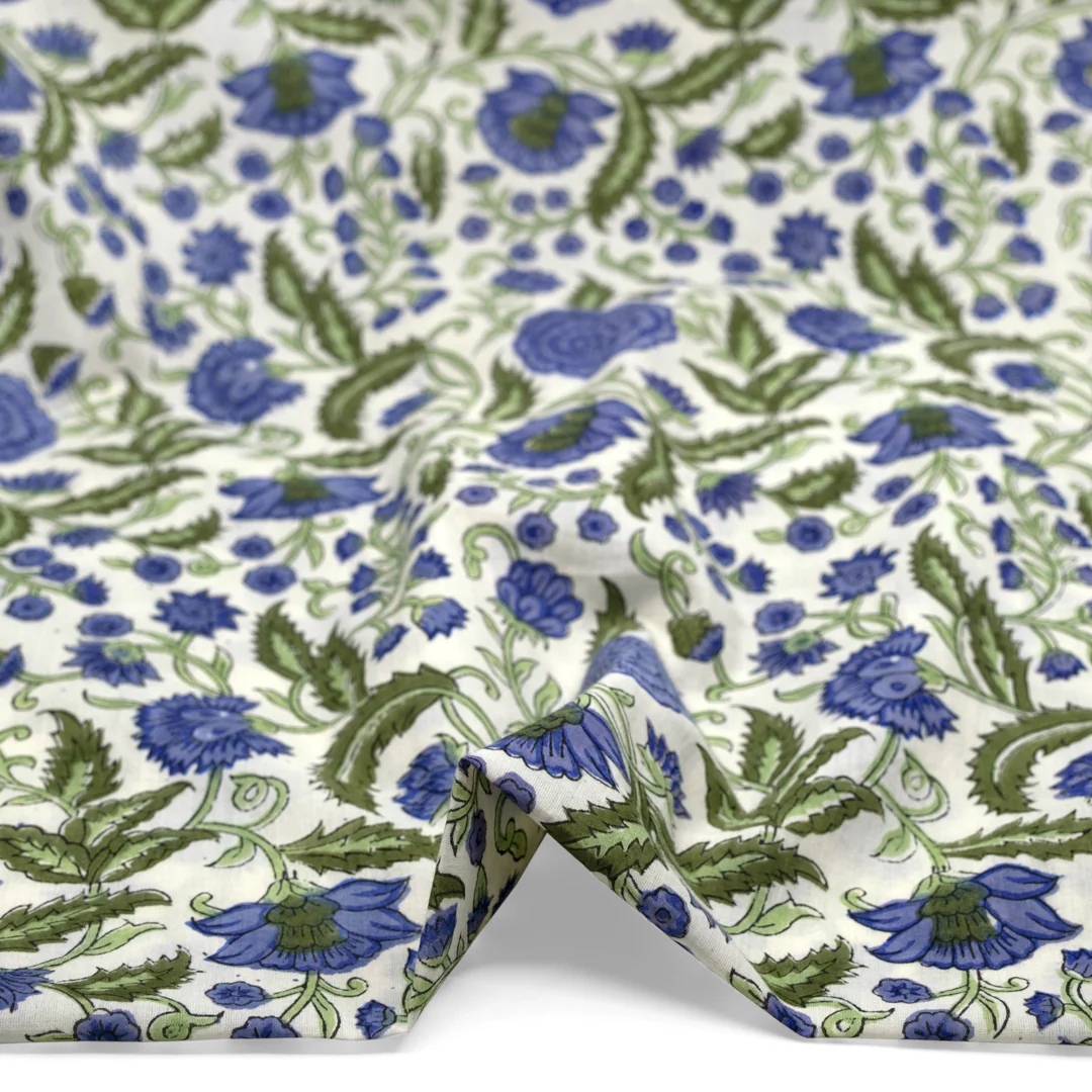 Tapestry Block Printed Organic Cotton Batiste - Ivory/Cornflower/Melon - Image 2
