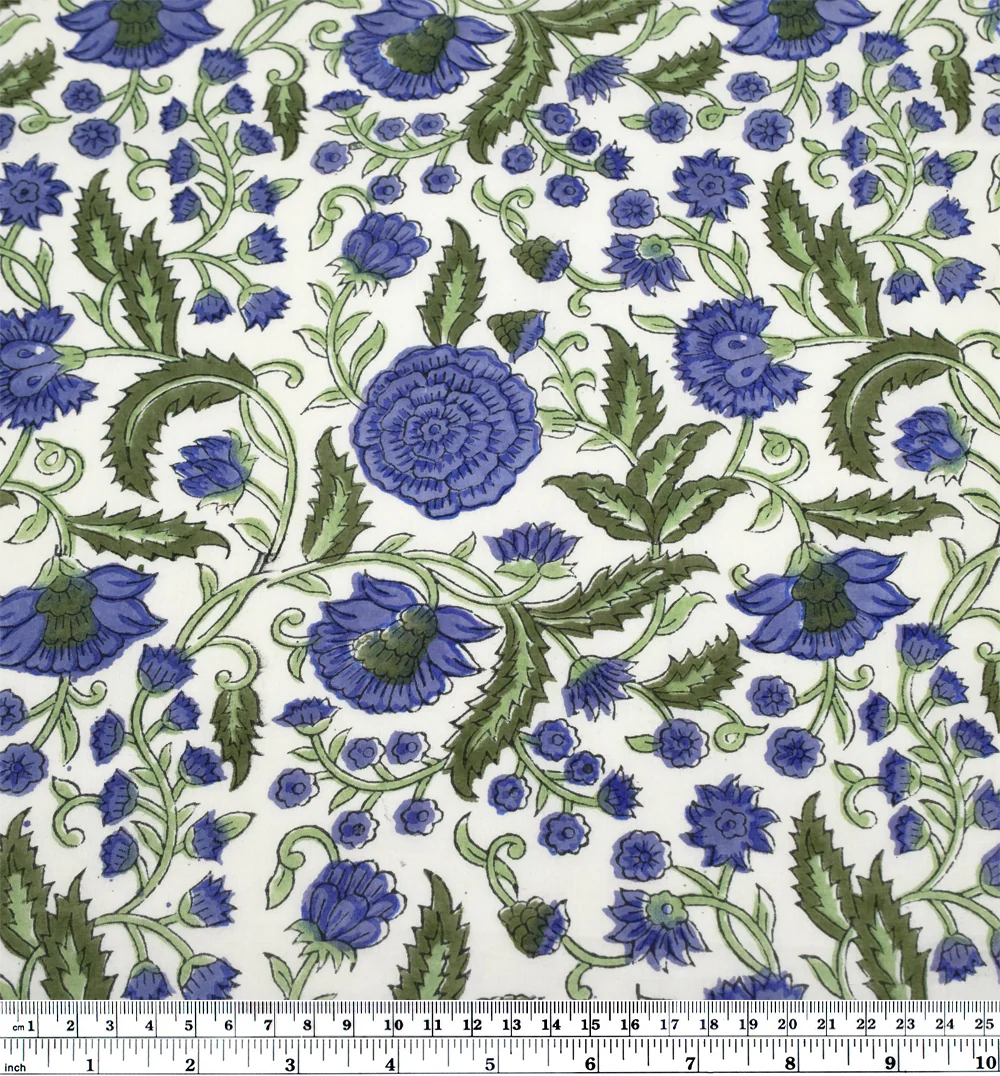 Tapestry Block Printed Organic Cotton Batiste - Ivory/Cornflower/Melon - Image 3