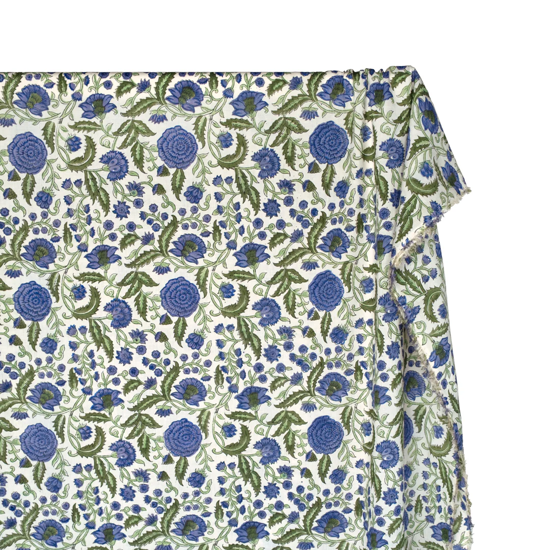 Tapestry Block Printed Organic Cotton Batiste - Ivory/Cornflower/Melon - Image 4