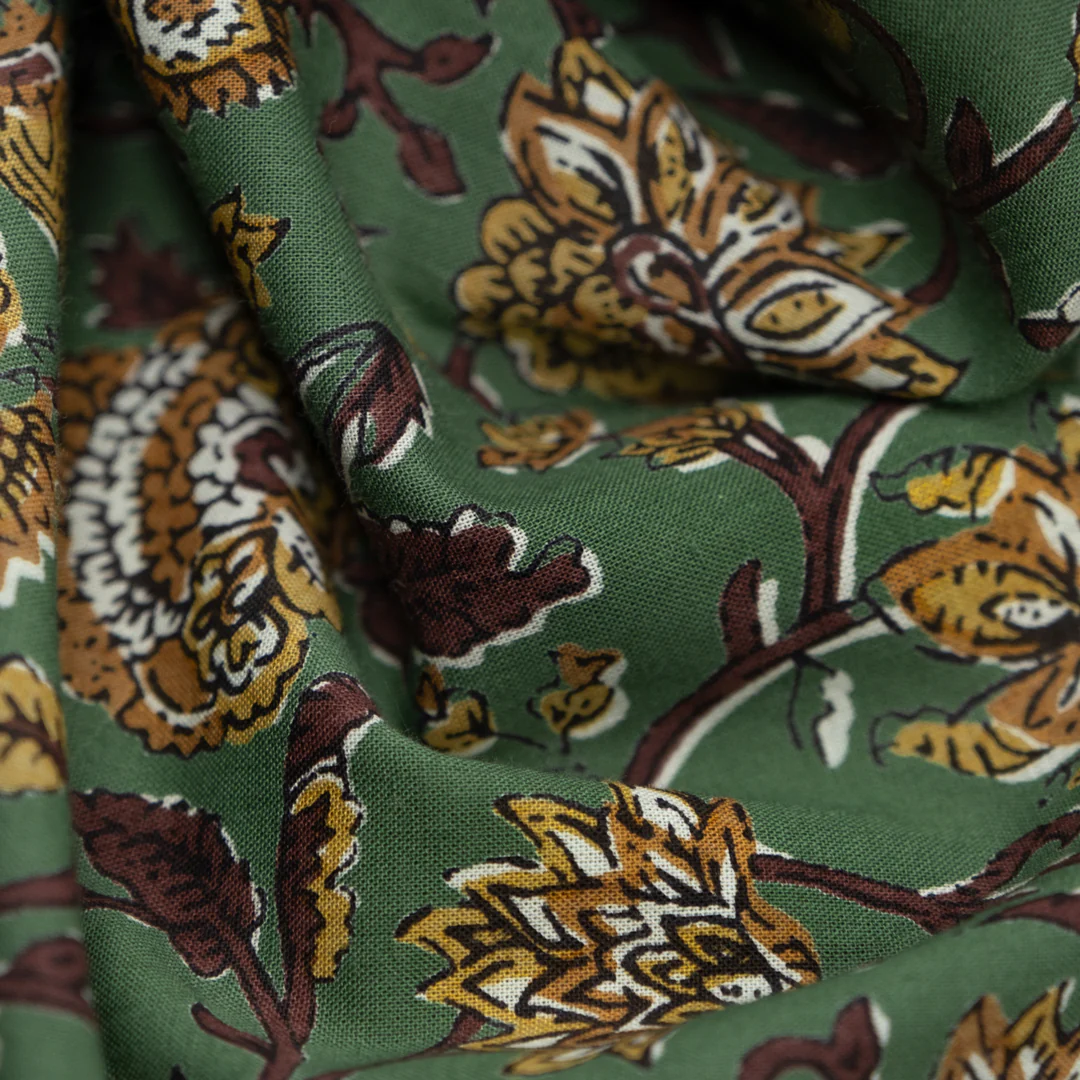 Tapestry Block Printed Organic Cotton Batiste - Kelp/Chocolate - Image 2