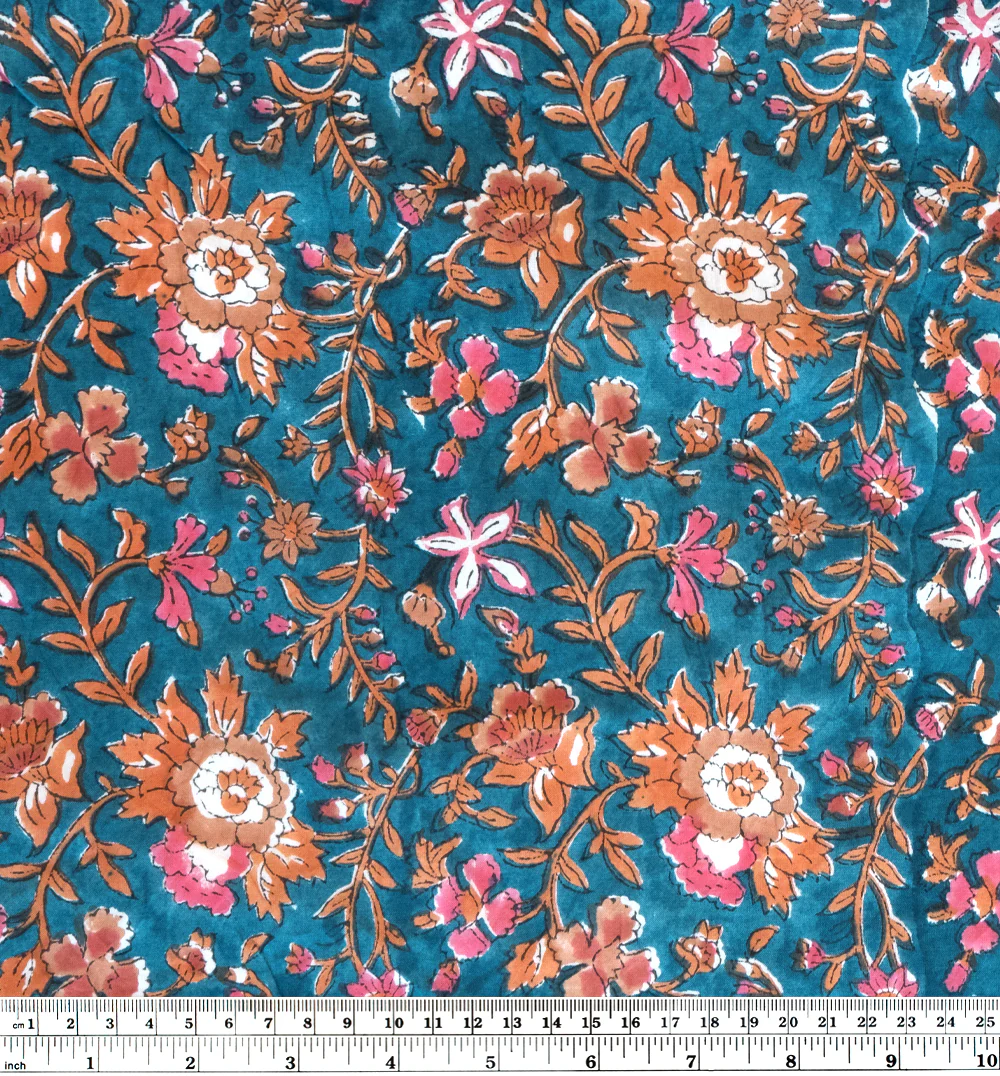 Tapestry Block Printed Organic Cotton Batiste - Lagoon/Clay/Pink - Image 4