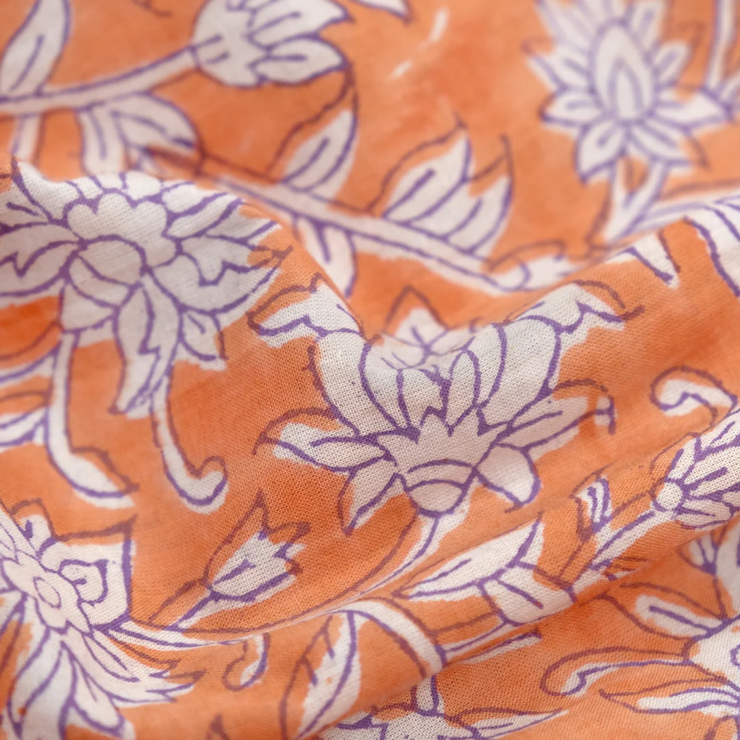 Tapestry Block Printed Organic Cotton Batiste - Papaya/Bellflower/White - Image 2
