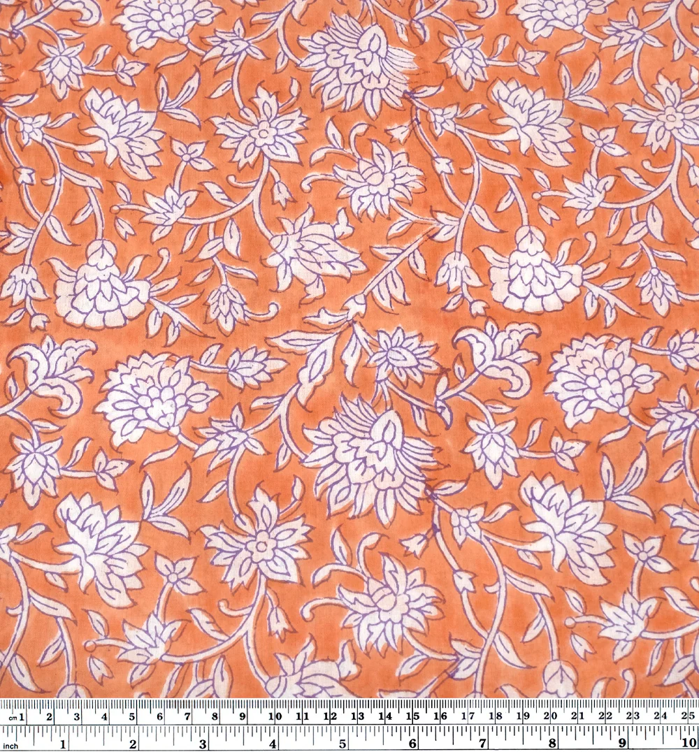 Tapestry Block Printed Organic Cotton Batiste - Papaya/Bellflower/White - Image 3