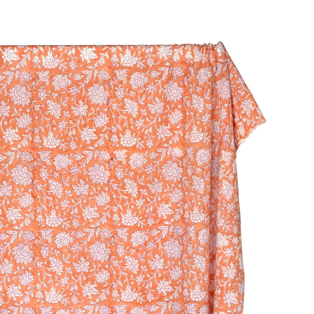 Tapestry Block Printed Organic Cotton Batiste - Papaya/Bellflower/White - Image 4