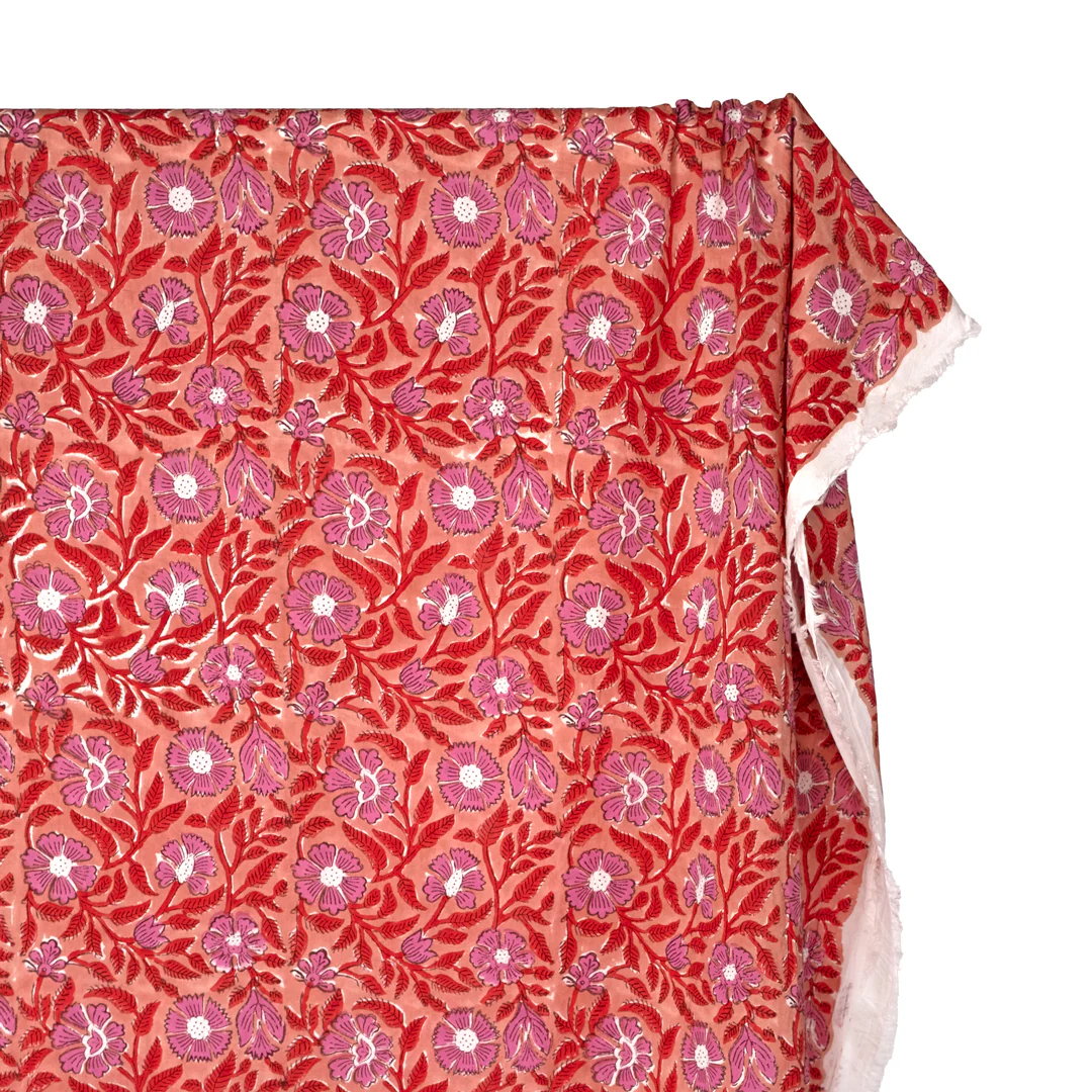 Tapestry Block Printed Organic Cotton Batiste - Peach/Fire Red/Gumdrop - Image 4