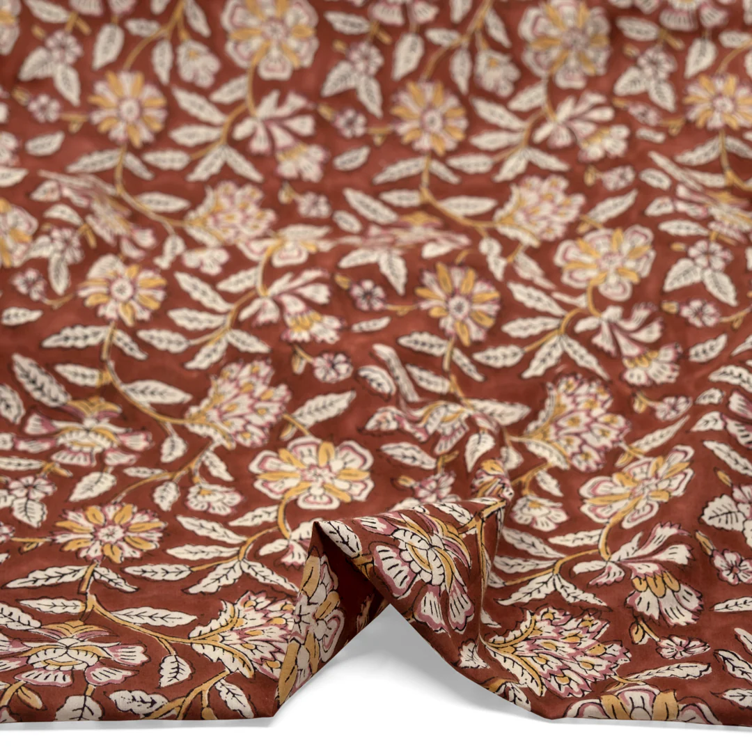 Tapestry Block Printed Organic Cotton Batiste - Pecan/Cream/Rosette - Image 2