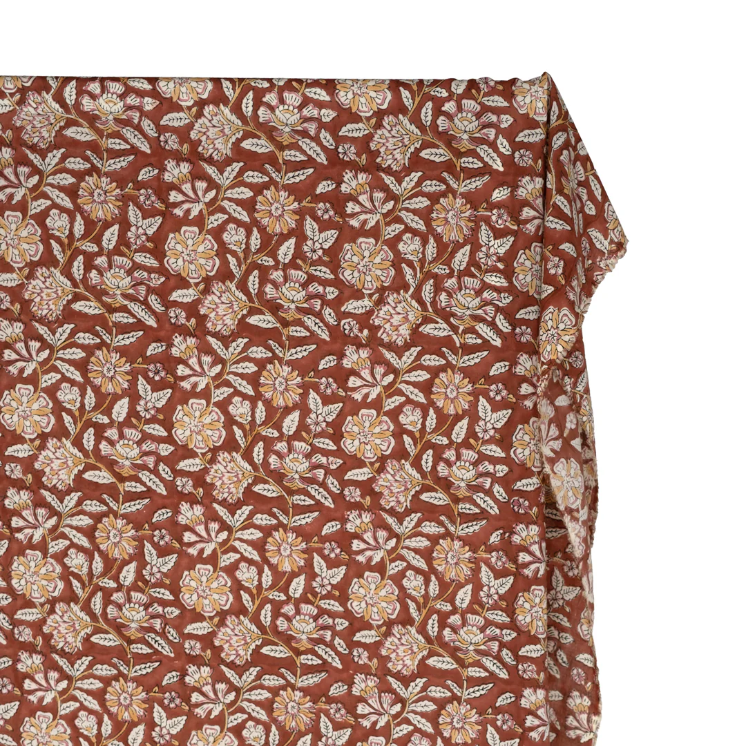 Tapestry Block Printed Organic Cotton Batiste - Pecan/Cream/Rosette - Image 3