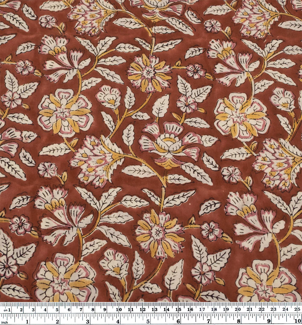Tapestry Block Printed Organic Cotton Batiste - Pecan/Cream/Rosette - Image 4