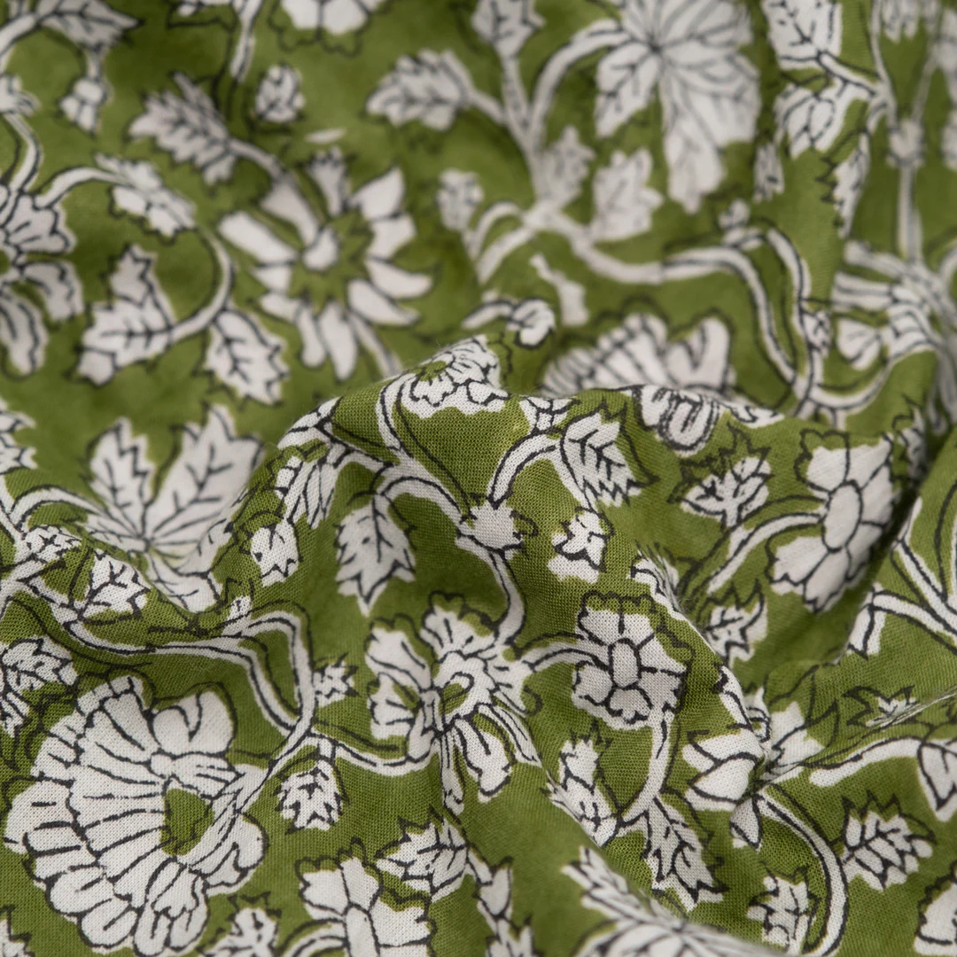 Tapestry Block Printed Organic Cotton Batiste - Pickle/Ivory