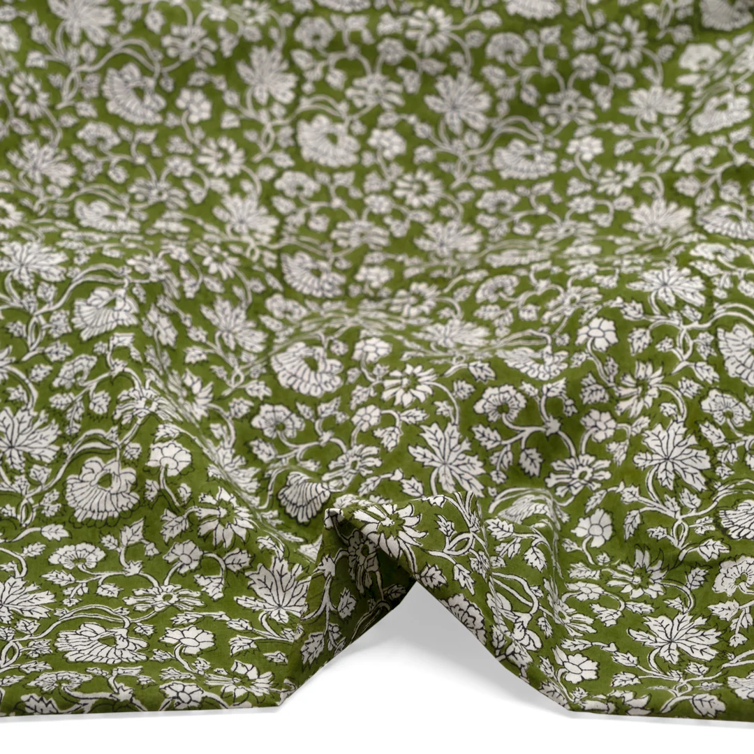 Tapestry Block Printed Organic Cotton Batiste - Pickle/Ivory - Image 2