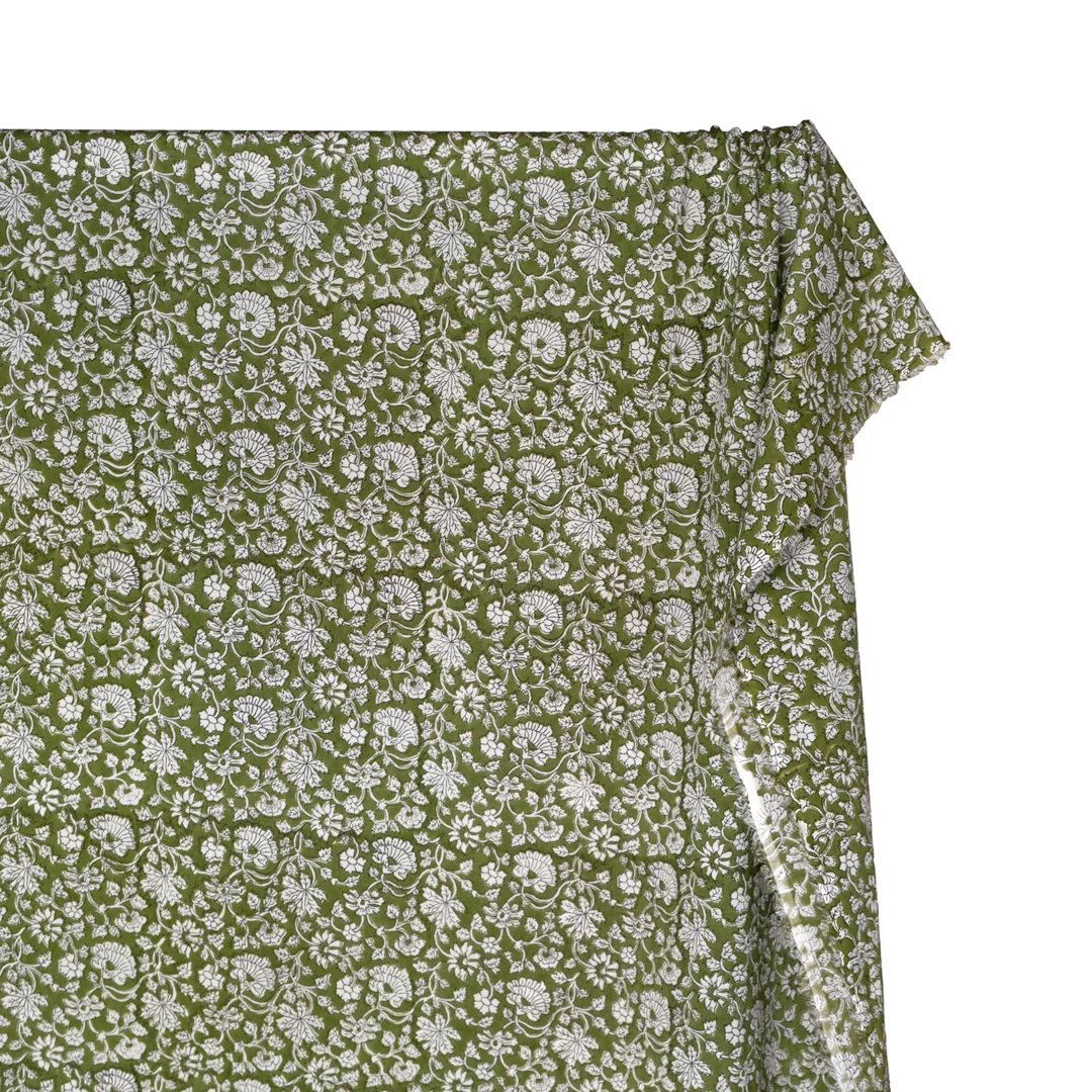 Tapestry Block Printed Organic Cotton Batiste - Pickle/Ivory - Image 3