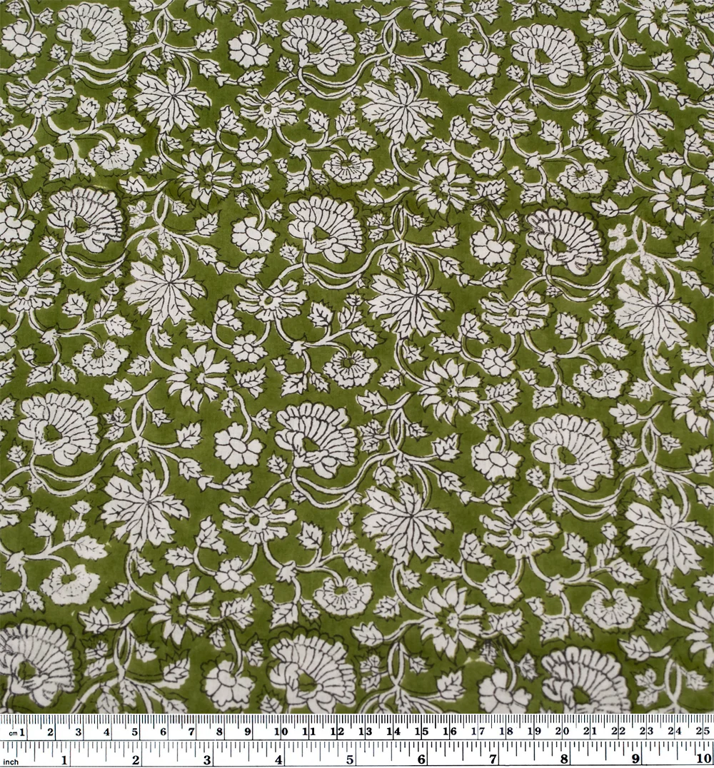 Tapestry Block Printed Organic Cotton Batiste - Pickle/Ivory - Image 4