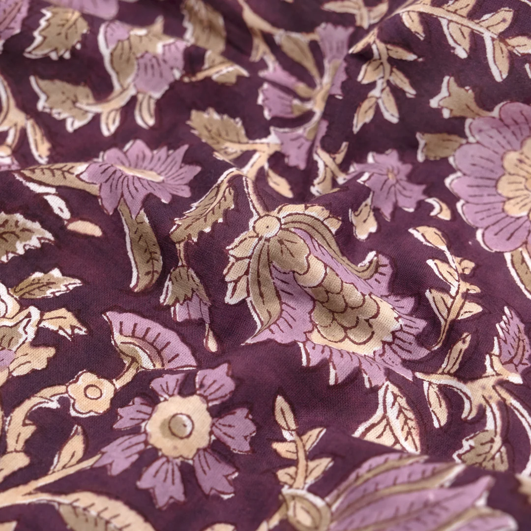 Tapestry Block Printed Organic Cotton Batiste - Plum/Thistle/Bone