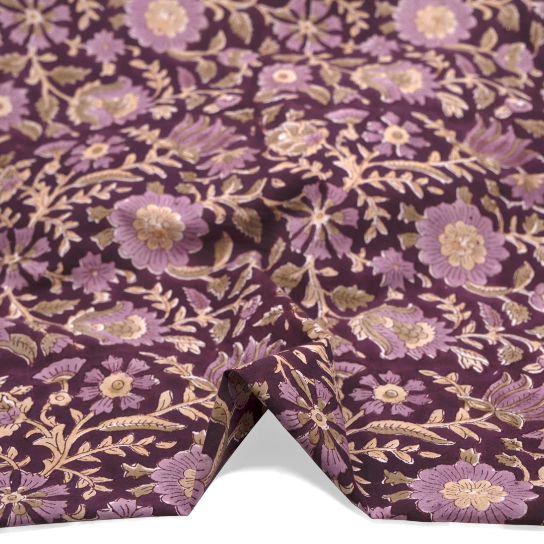 Tapestry Block Printed Organic Cotton Batiste - Plum/Thistle/Bone - Image 2