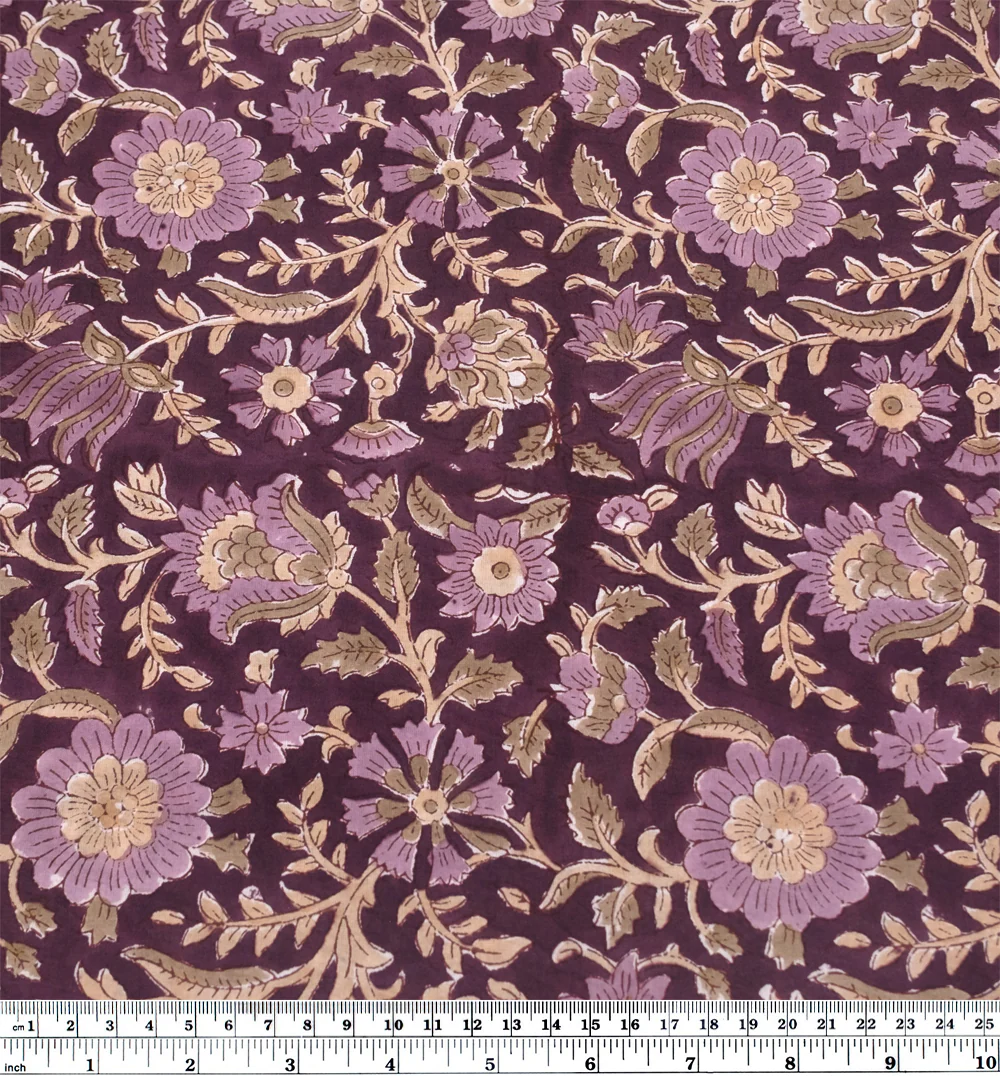Tapestry Block Printed Organic Cotton Batiste - Plum/Thistle/Bone - Image 3