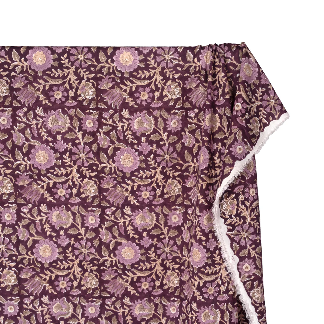 Tapestry Block Printed Organic Cotton Batiste - Plum/Thistle/Bone - Image 4