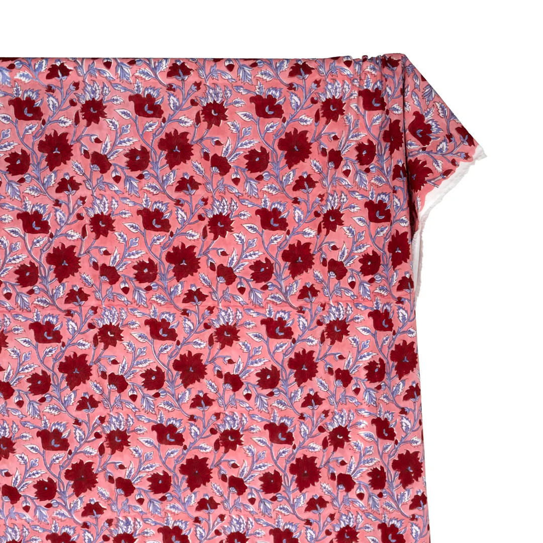 Tapestry Block Printed Organic Cotton Batiste - Rose/Bluebell/Crimson - Image 3